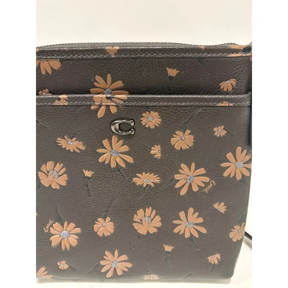 Kitt Messenger Crossbody Bag With Floral Print Brown Tan Pebble Leather‎